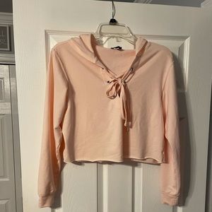 Express Cropped Lace Up Hoodie Sweatshirt